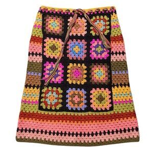 James Coviello x Anna Sui RARE Granny Square 100% Alpaca Knit Midi Skirt Size S